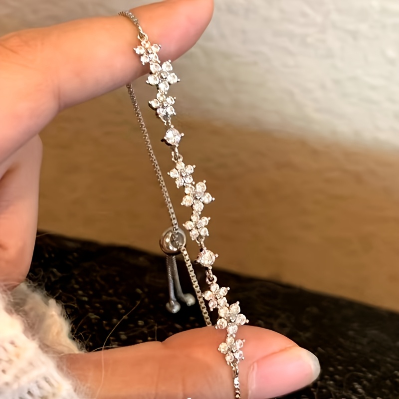 Minimalist Daisy CZ Pull-Tab Bracelet, Golden Color